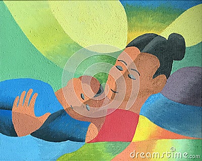 Mother and child, cubist art painting Stock Photo